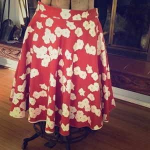 Burnt Orange Cotton Circle Skirt with Flowers